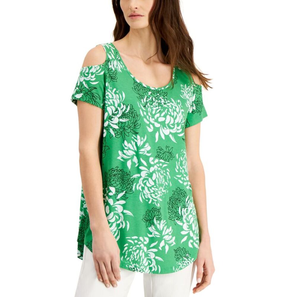 JM Collection Printed Cold Shoulder Top